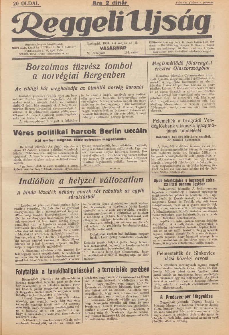 Reggeli Újság, 11. évf. 1930. május 18. 116. sz.