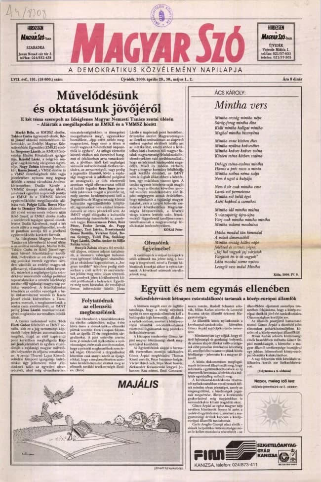 Magyar Szó, 57. évf. 2000. április 29. – május 2. 101. sz. 1–24. oldal