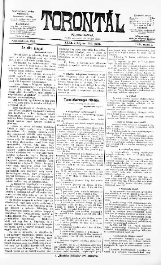 Torontál, 31. évf. 1902. május 5. 102. sz.