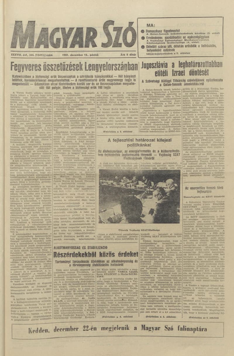 Magyar Szó, 38. évf. 1981. december 18. 346. sz.