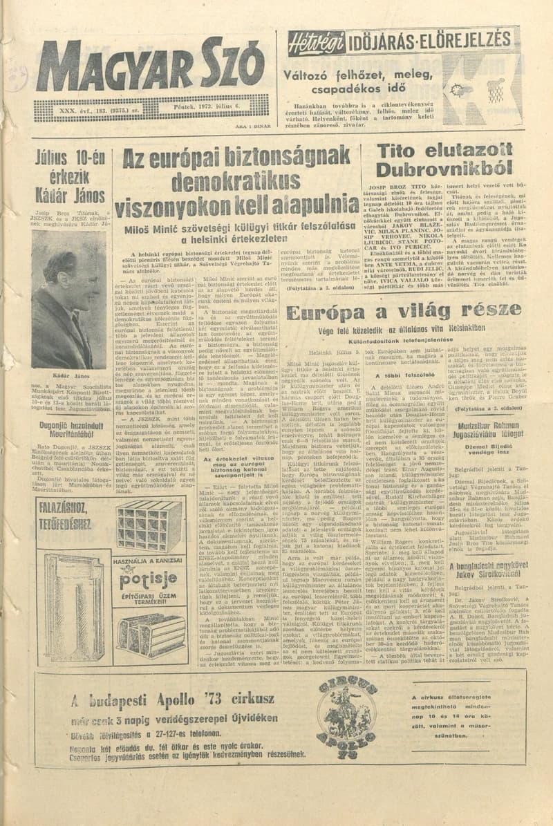 Magyar Szó, 30. évf. 1973. július 6. 183. sz. 1–14. oldal