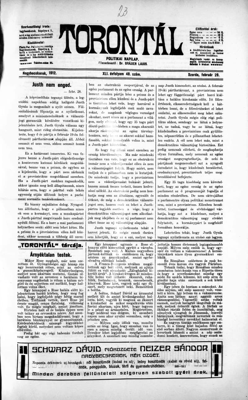 Torontál, 41. évf. 1912. február 28. 48. sz.