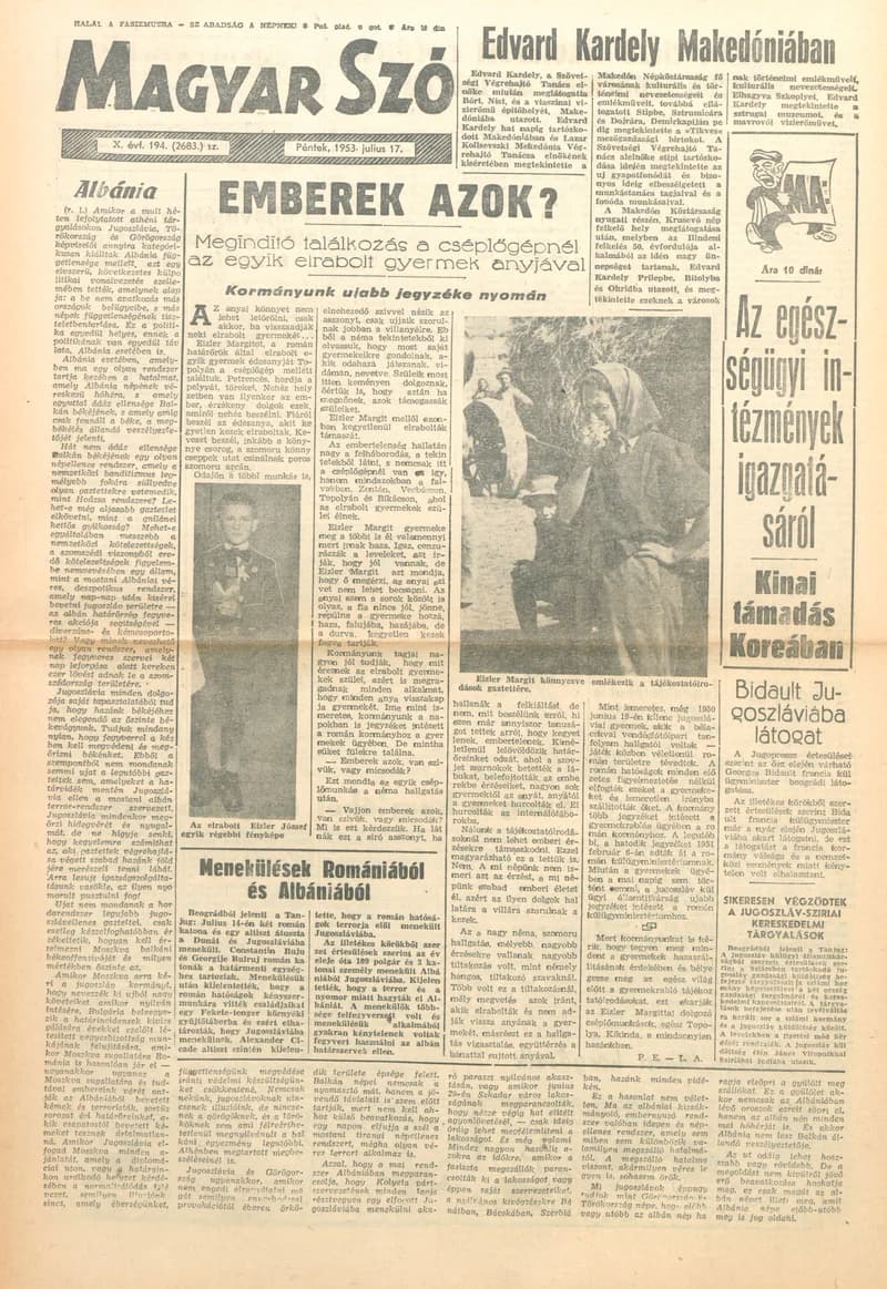 Magyar Szó, 10. évf. 1953. július 17. 194. sz. 1–8. oldal