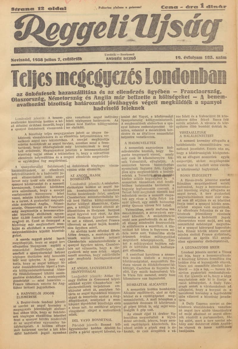 Reggeli Újság, 19. évf. 1938. július 7. 183. sz.