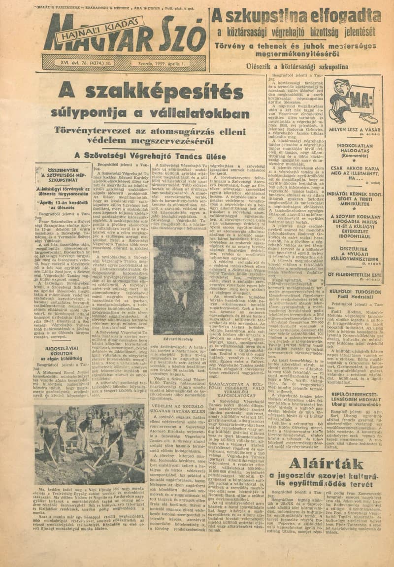 Magyar Szó, 16. évf. 1959. április 1. 76. sz. 1–24. oldal