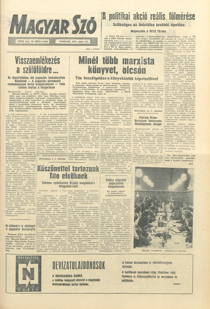 Magyar Szó, 30. évf. 1973. március 22. 79. sz. 1–16. oldal