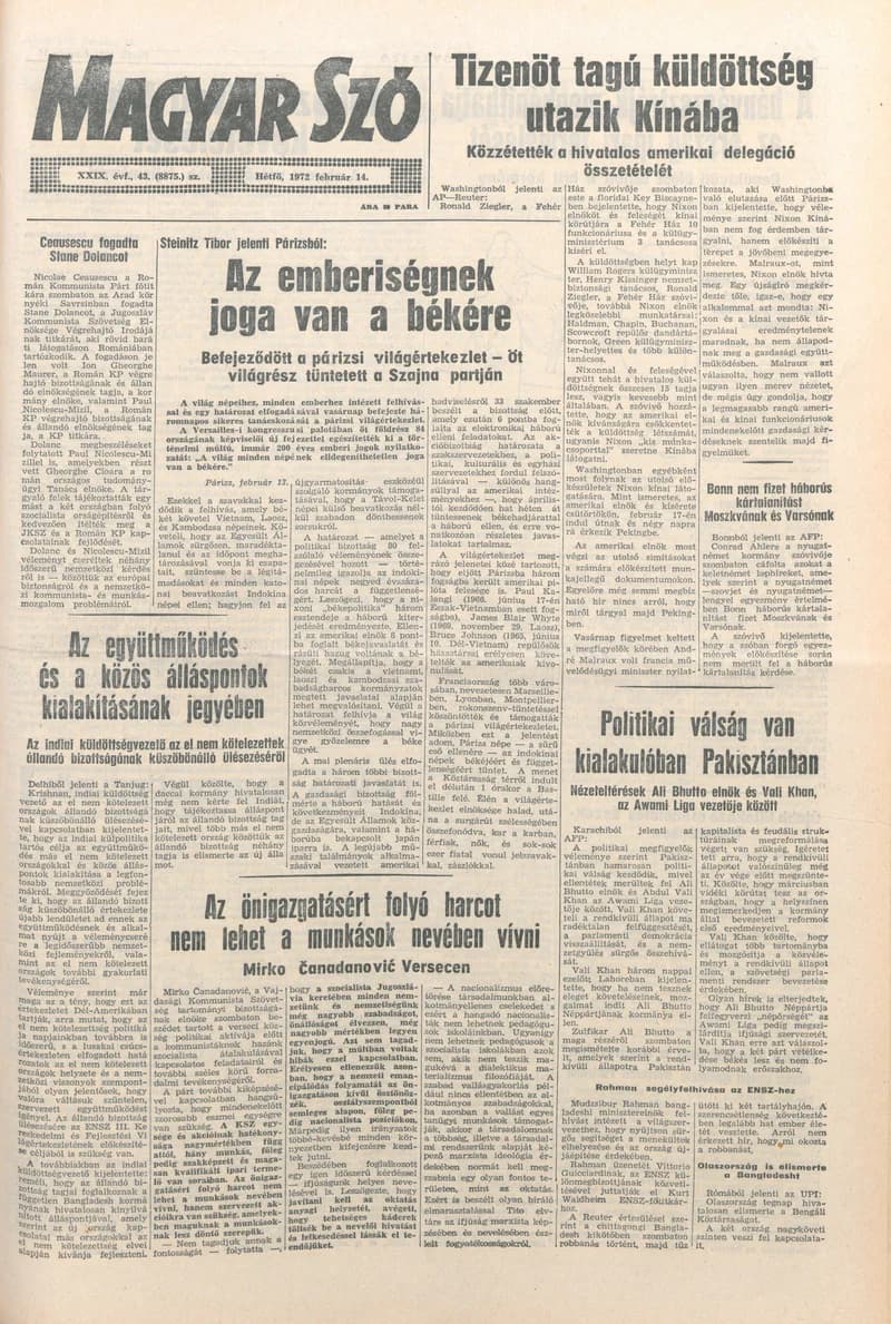 Magyar Szó, 29. évf. 1972. február 14. 43. sz. 1–8. oldal