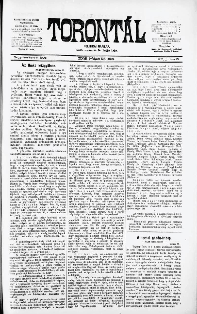 Torontál, 37. évf. 1908. június 15. 136. sz.