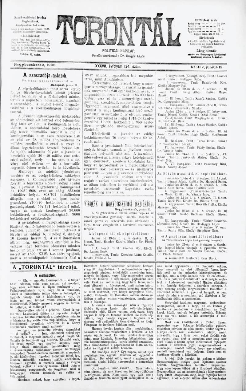Torontál, 37. évf. 1908. június 12. 134. sz.