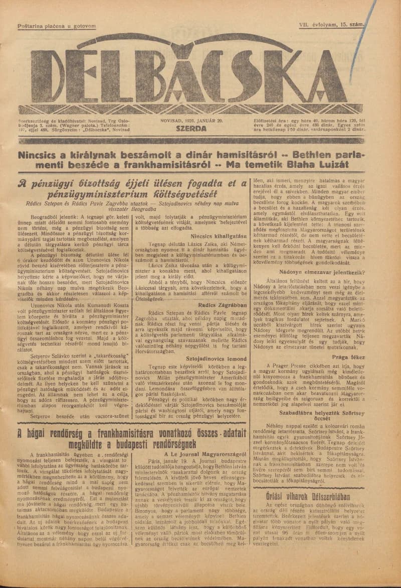 Délbácska, 7. évf. 1926. január 20. 15. sz.