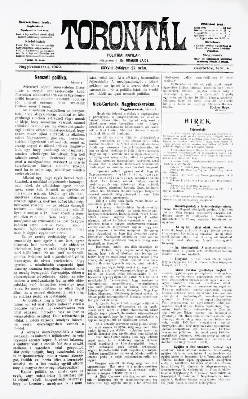 Torontál, 38. évf. 1909. február 4. 27. sz.