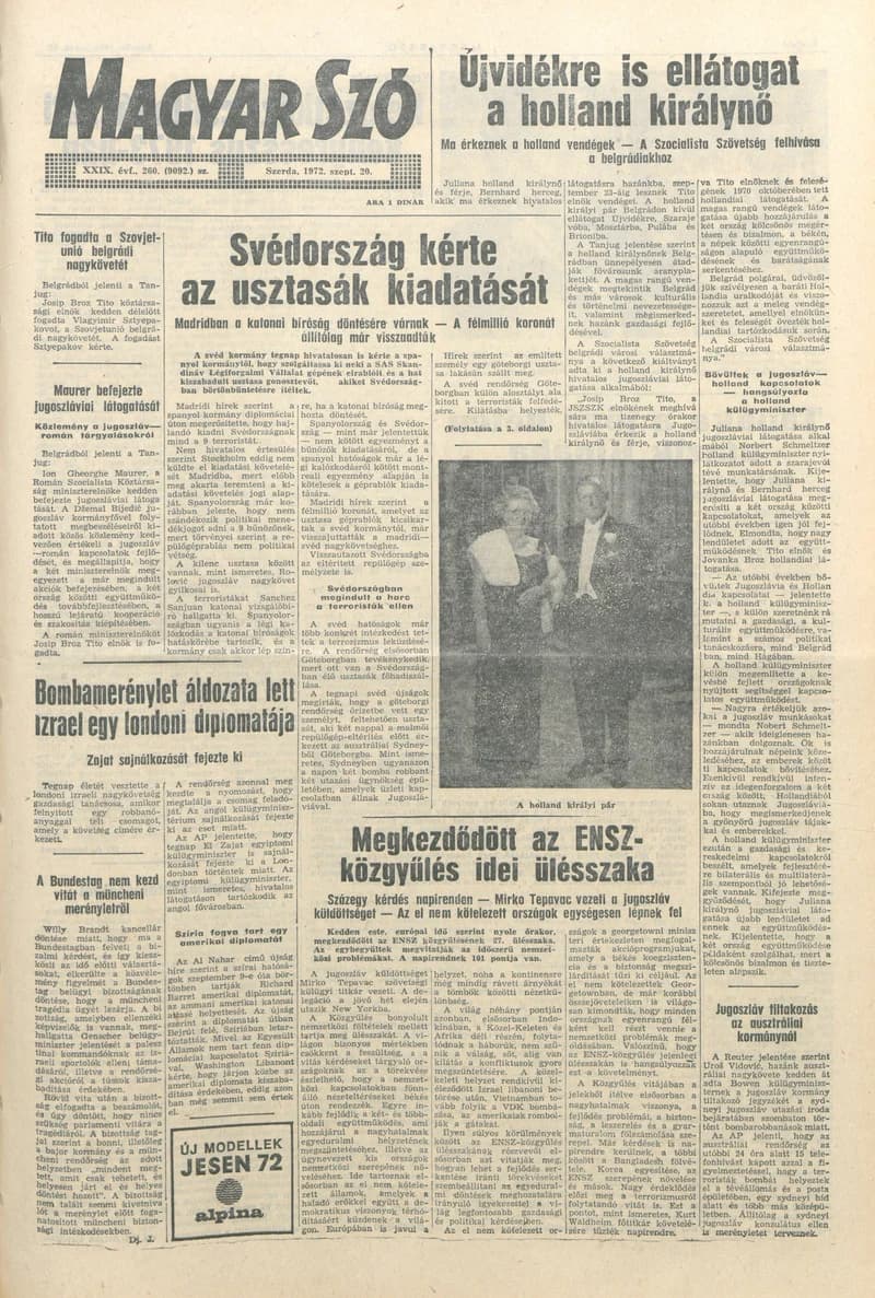 Magyar Szó, 29. évf. 1972. szeptember 20. 260. sz. 1–20. oldal