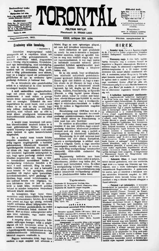 Torontál, 39. évf. 1910. szeptember 9. 204. sz.