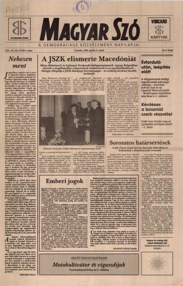 Magyar Szó, 53. évf. 1996. április 9. 84. sz. 1–16. oldal