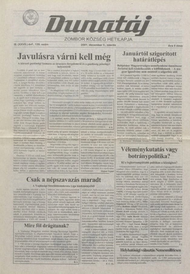 Dunatáj, 3. évf. 2001. december 5. 139. sz.
