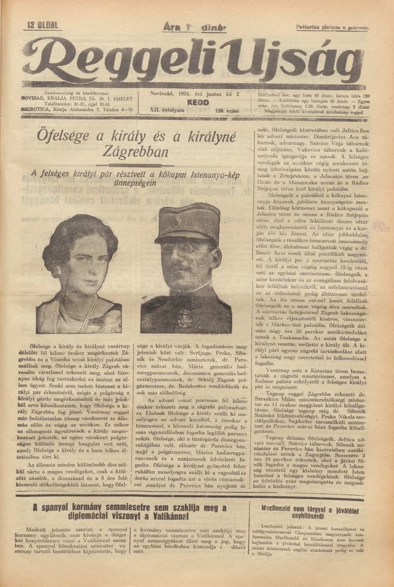 Reggeli Újság, 12. évf. 1931. június 2. 126. sz.