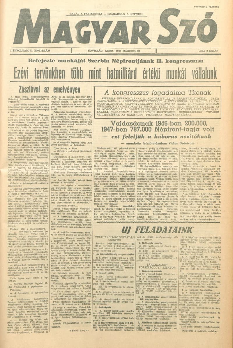Magyar Szó, 5. évf. 1948. március 23. 71. sz. 1–6. oldal