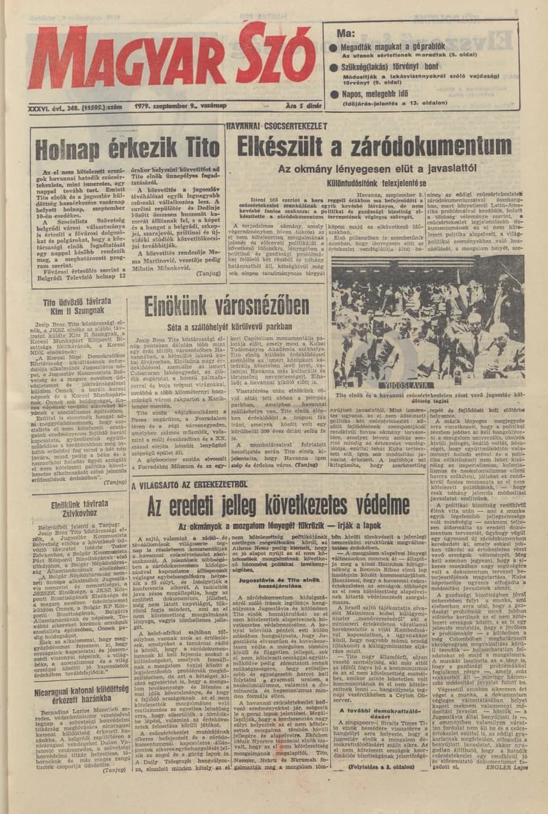 Magyar Szó, 36. évf. 1979. szeptember 9. 248. sz. 1–32. oldal