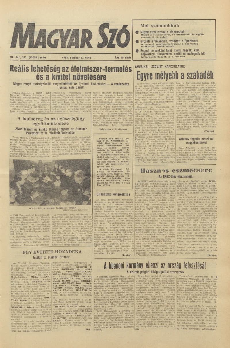 Magyar Szó, 40. évf. 1983. október 3. 272. sz.