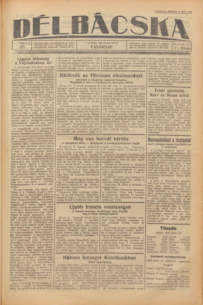 Délbácska, 6. évf. 1925. július 26. 171. sz.