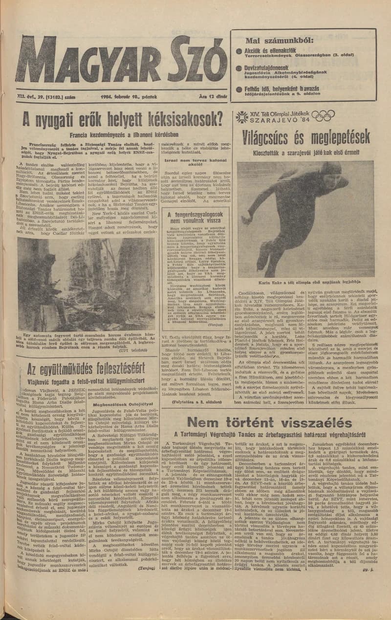 Magyar Szó, 41. évf. 1984. február 10. 39. sz. 1–20. oldal