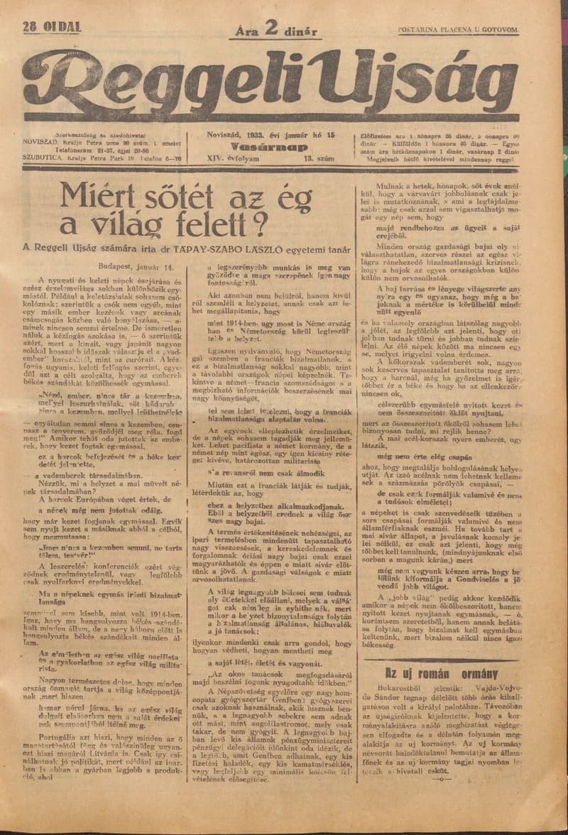 Reggeli Újság, 14. évf. 1933. január 15. 13. sz.