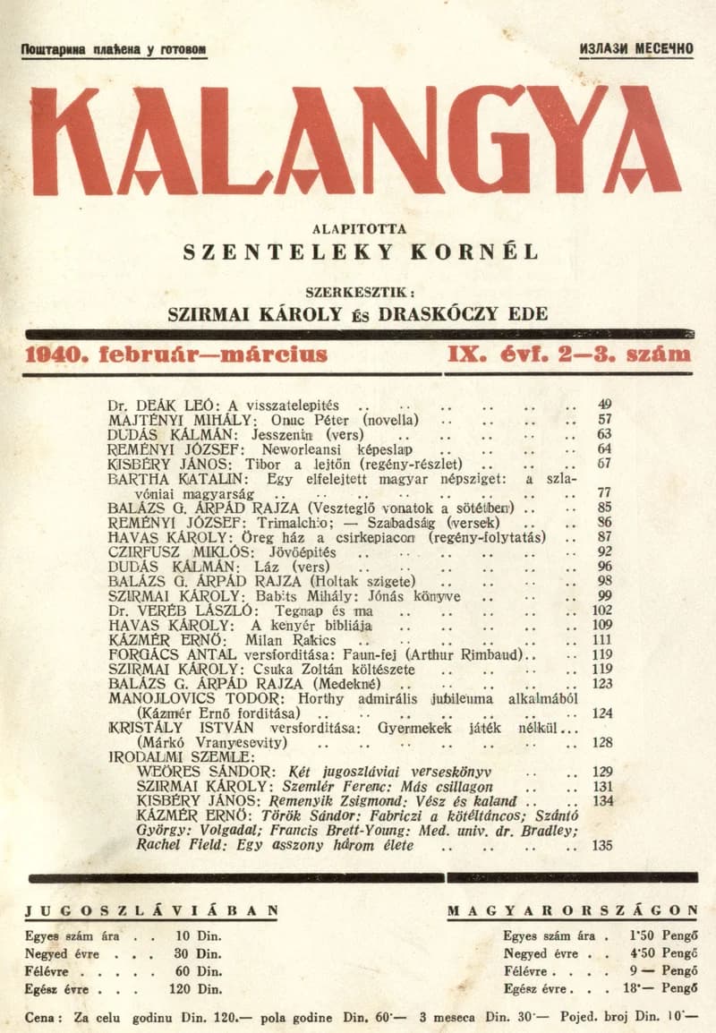 Kalangya, 9. évf. 1940. február – március. 2–3. sz. 49–144. oldal