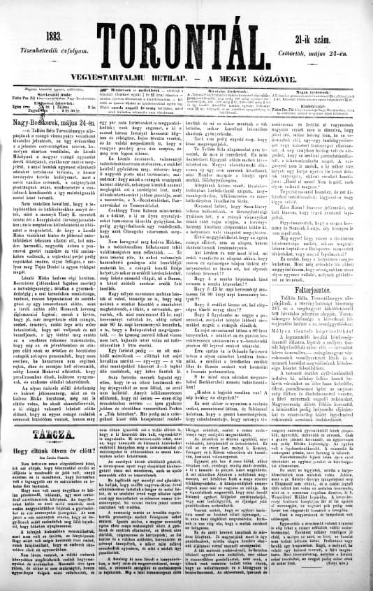 Torontál, 12. évf. 1883. május 24. 21. sz.