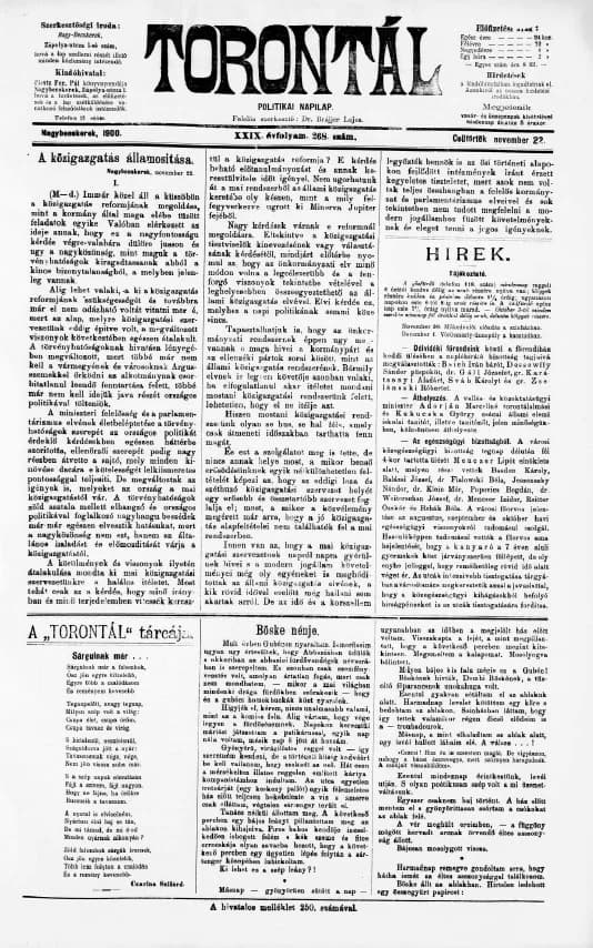 Torontál, 29. évf. 1900. november 22. 268. sz.