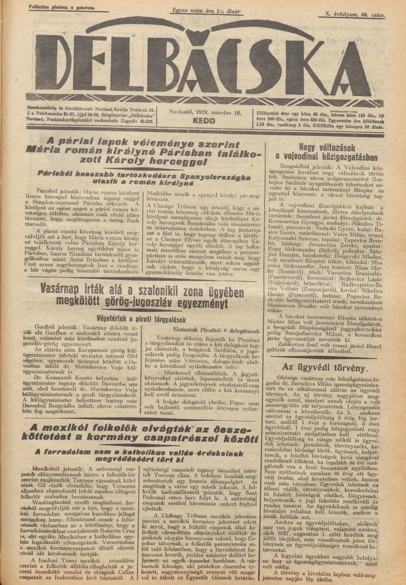 Délbácska, 10. évf. 1929. március 19. 66. sz.