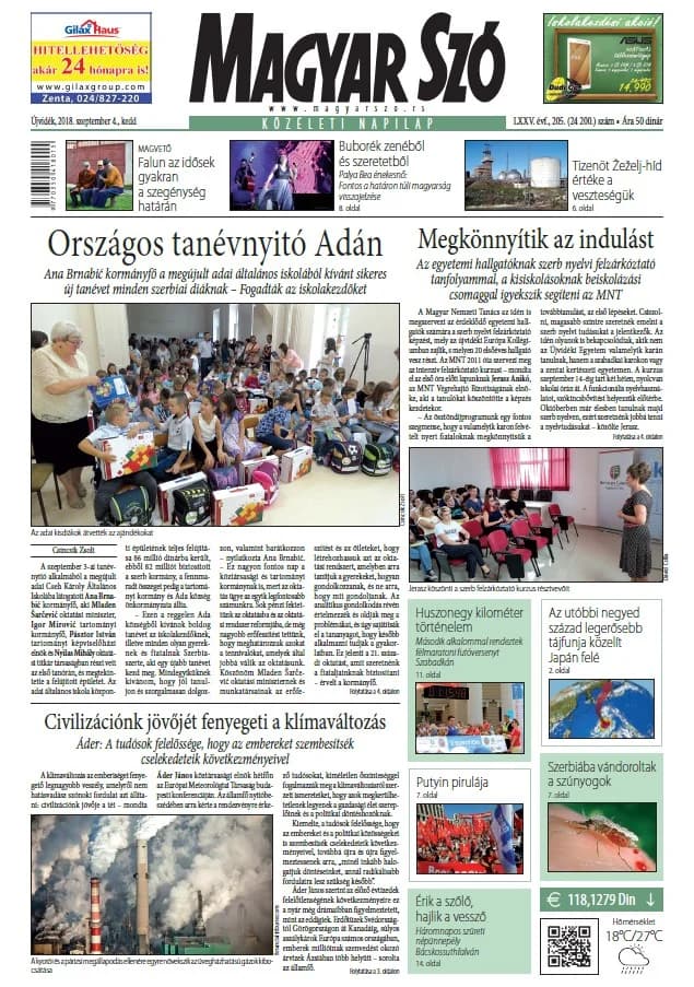 Magyar Szó, 75. évf. 2018. szeptember 4. 205. sz. 1–20. oldal