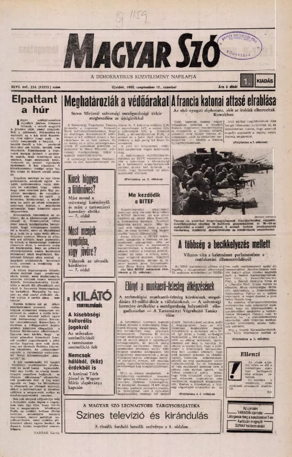 Magyar Szó, 47. évf. 1990. szeptember 15. 254. sz. 1–24. oldal