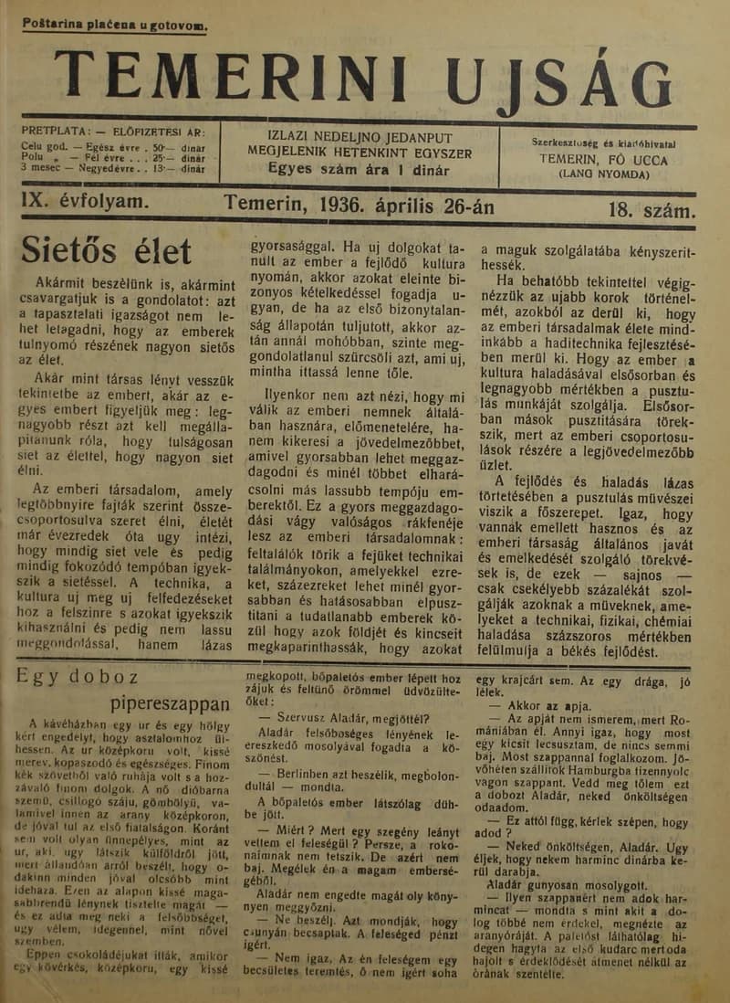 Temerini Újság 1928-1944, 9. évf. 1936. április 26. 18. sz.