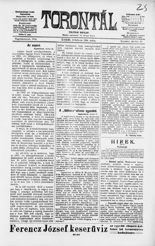 Torontál, 33. évf. 1904. október 29. 248. sz.
