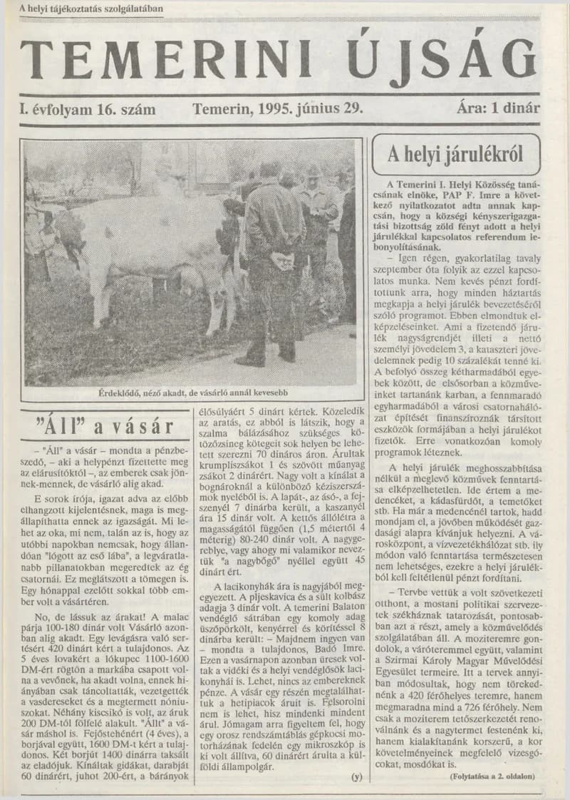 Temerini Újság, 1. évf. 1995. június 29. 16. sz.