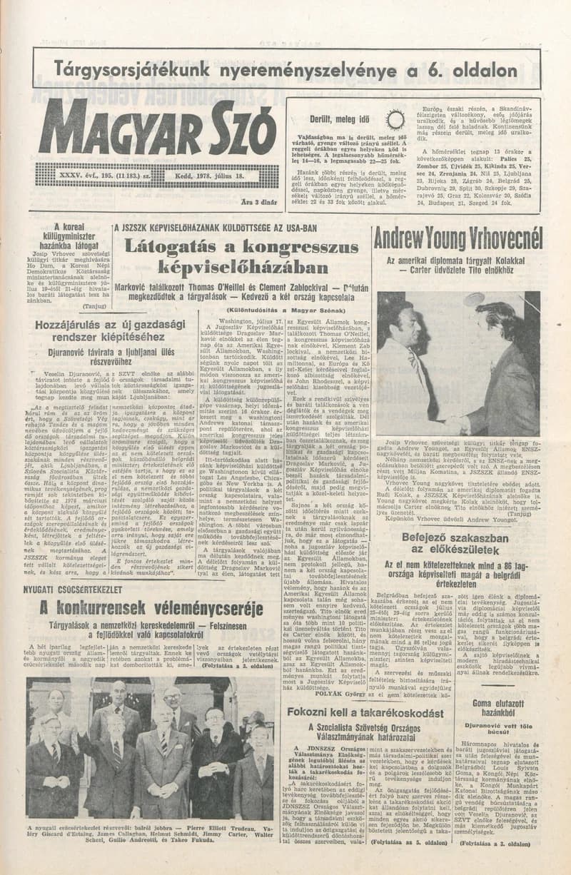 Magyar Szó, 35. évf. 1978. július 18. 195. sz. 1–16. oldal
