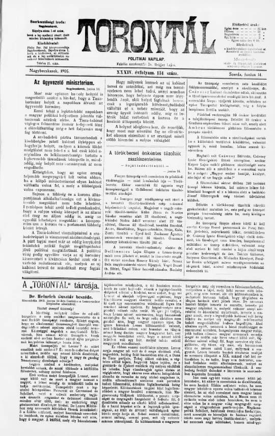 Torontál, 34. évf. 1905. június 14. 134. sz.