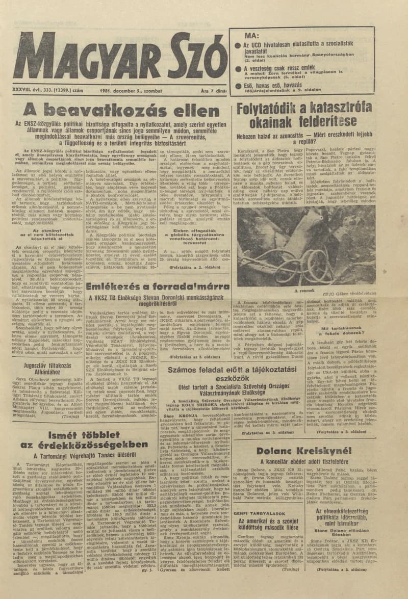 Magyar Szó, 38. évf. 1981. december 5. 333. sz.