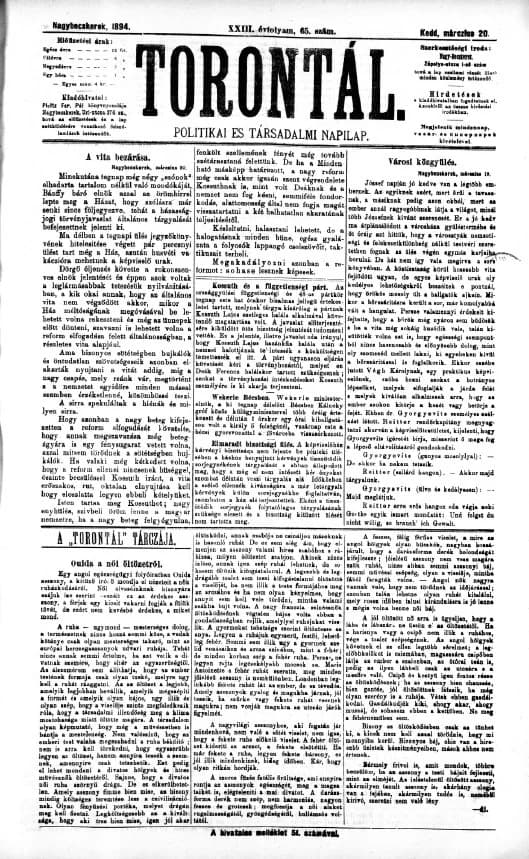 Torontál, 23. évf. 1894. március 20. 65. sz.
