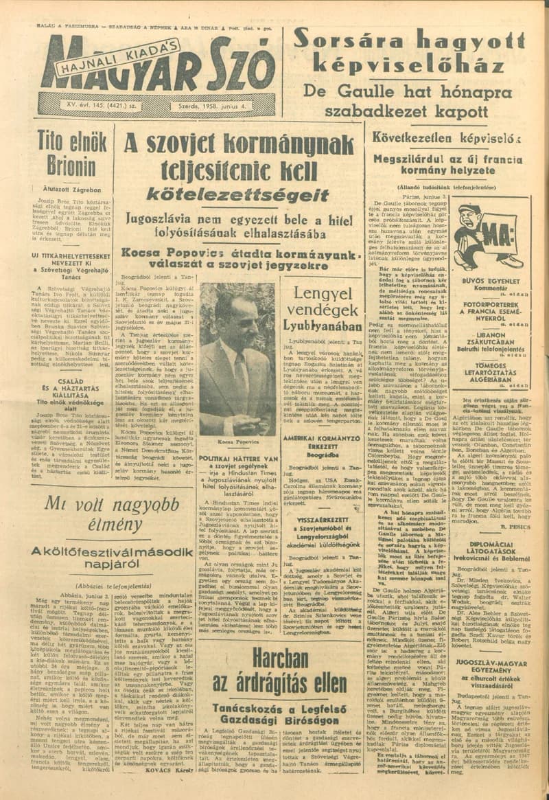 Magyar Szó, 15. évf. 1958. június 4. 145. sz. 1–16. oldal