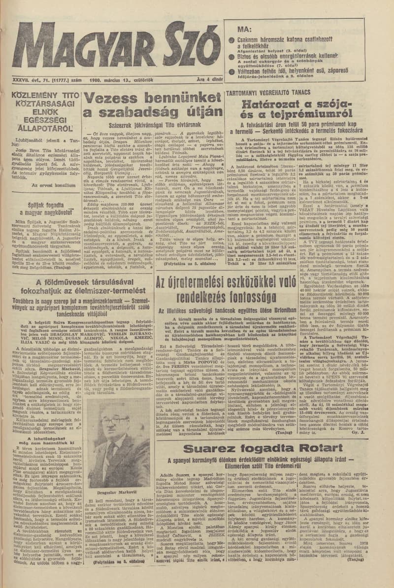 Magyar Szó, 37. évf. 1980. március 13. 71. sz. 1–20. oldal
