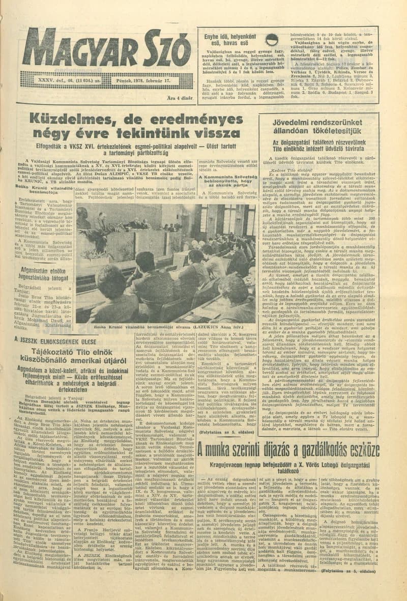 Magyar Szó, 35. évf. 1978. február 17. 46. sz. 1–16. oldal