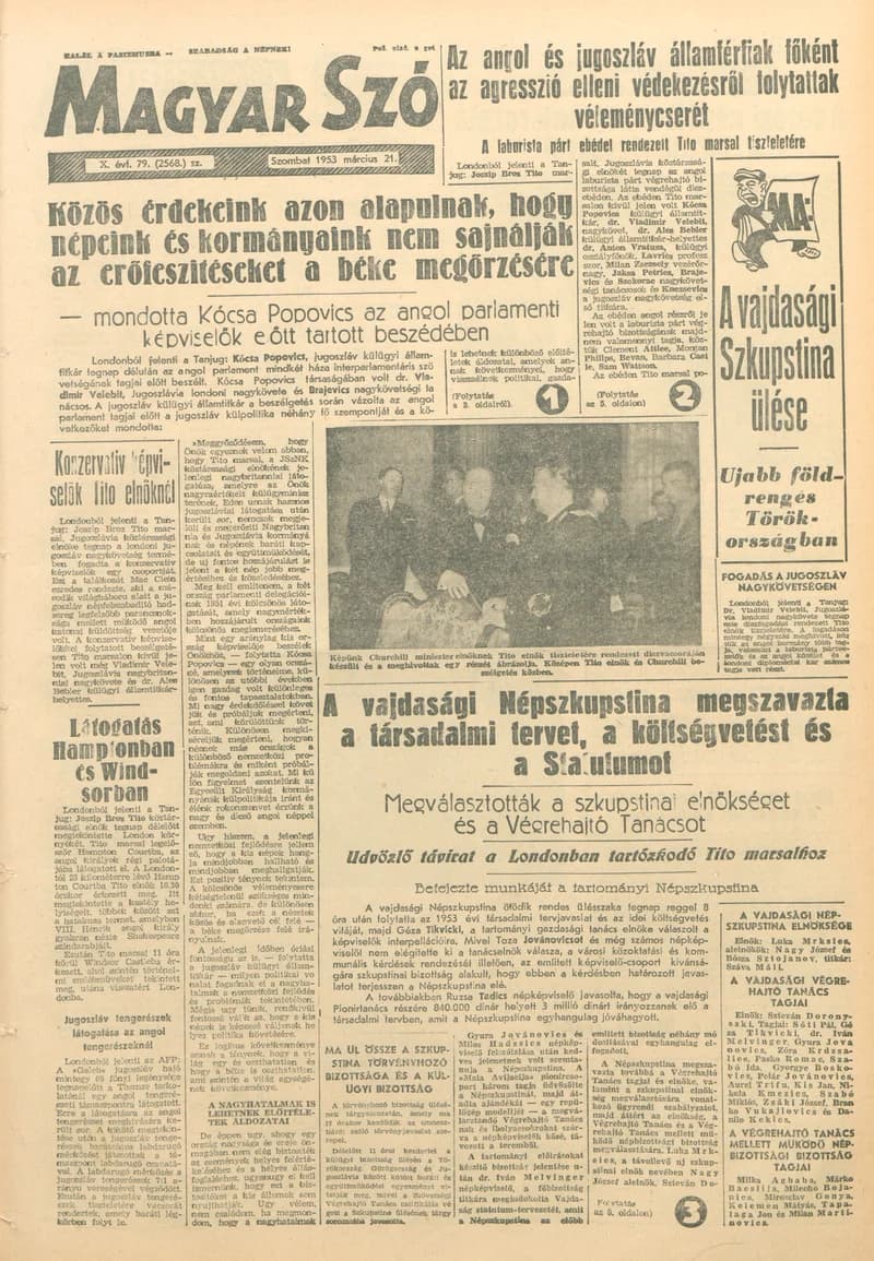 Magyar Szó, 10. évf. 1953. március 21. 79. sz. 1–10. oldal