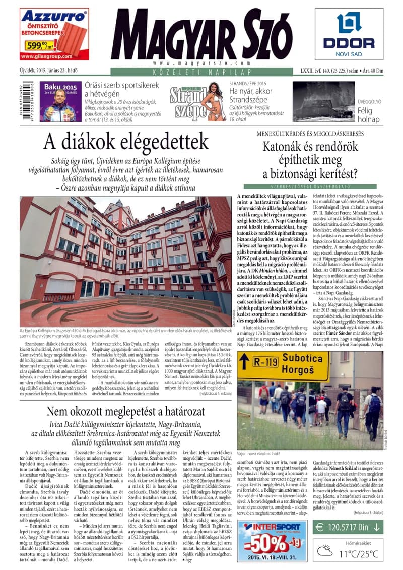 Magyar Szó, 72. évf. 2015. június 22. 140. sz. 1–20. oldal