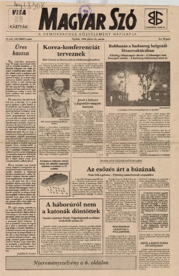 Magyar Szó, 51. évf. 1994. június 15. 118. sz. 1–16. oldal