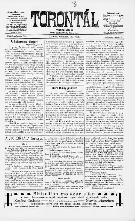 Torontál, 33. évf. 1904. június 4. 126. sz.