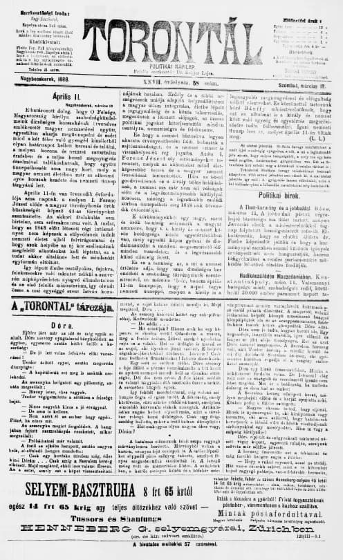 Torontál, 27. évf. 1898. március 12. 58. sz.