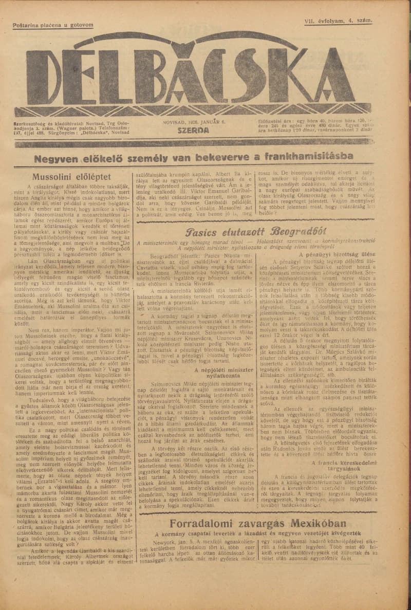 Délbácska, 7. évf. 1926. január 6. 4. sz.