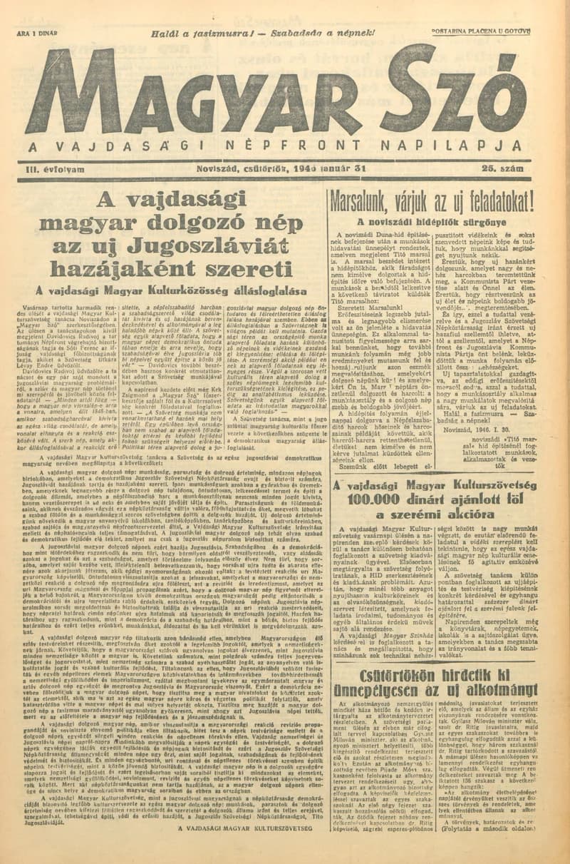 Magyar Szó, 3. évf. 1946. január 31. 25. sz. 1–4. oldal