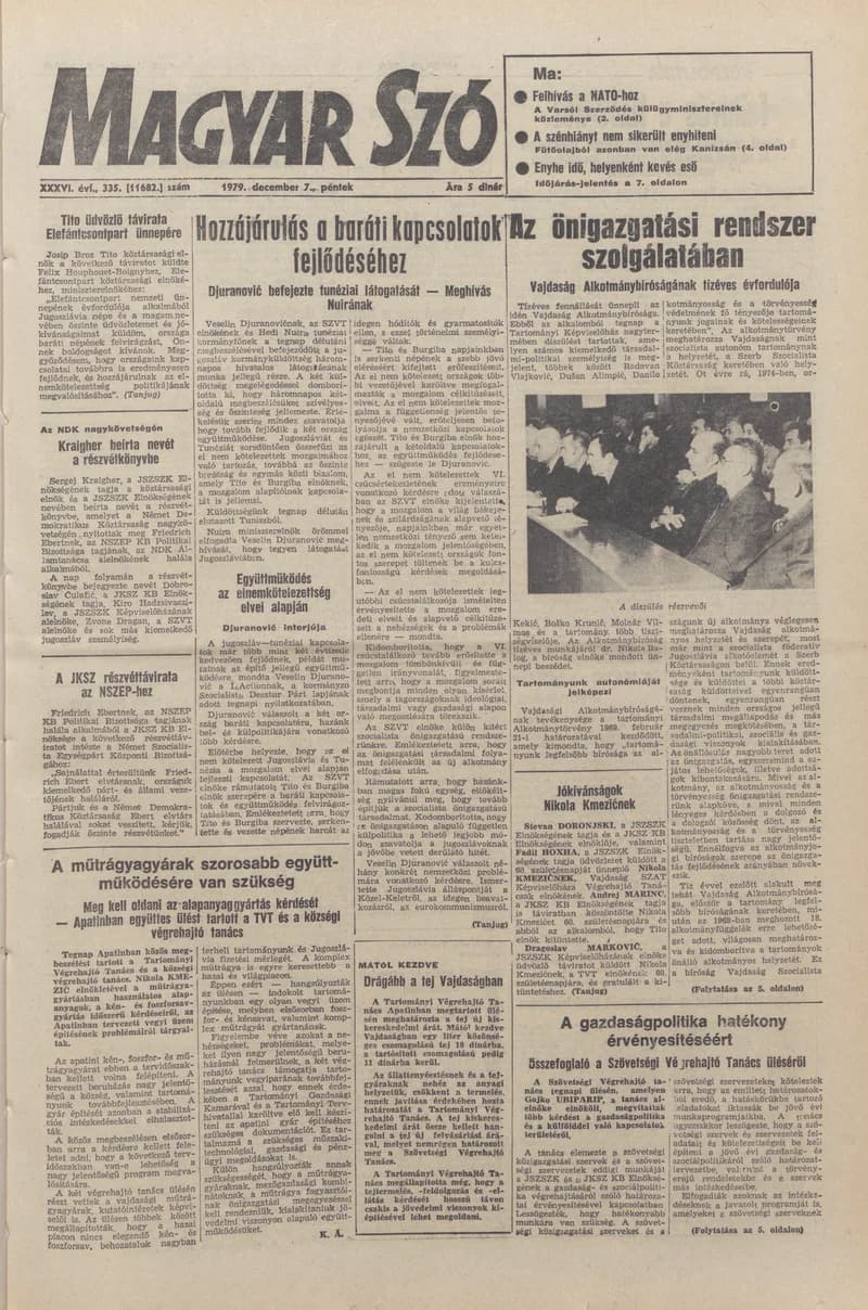 Magyar Szó, 36. évf. 1979. december 7. 335. sz. 1–20. oldal